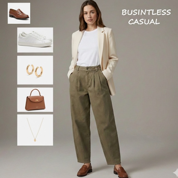 Forever 21 Olive Green Pleated Balloon Pants - Size M - Picture 8 of 9